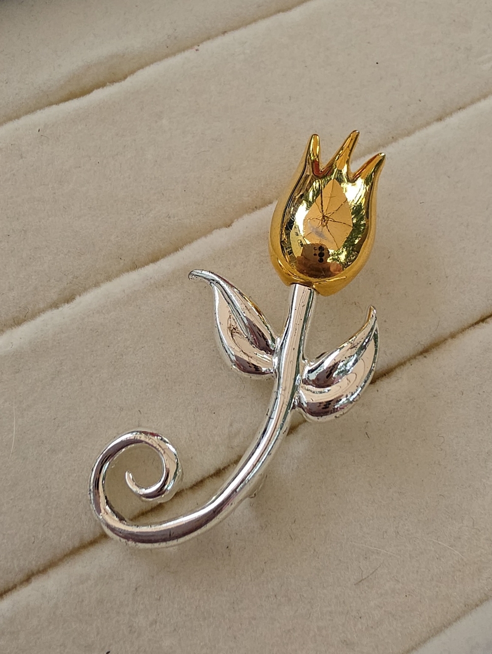 Vintage 1980s AAI Tulip Brooch Two Tone Gold Silver Tone Modernist Signed AAiG